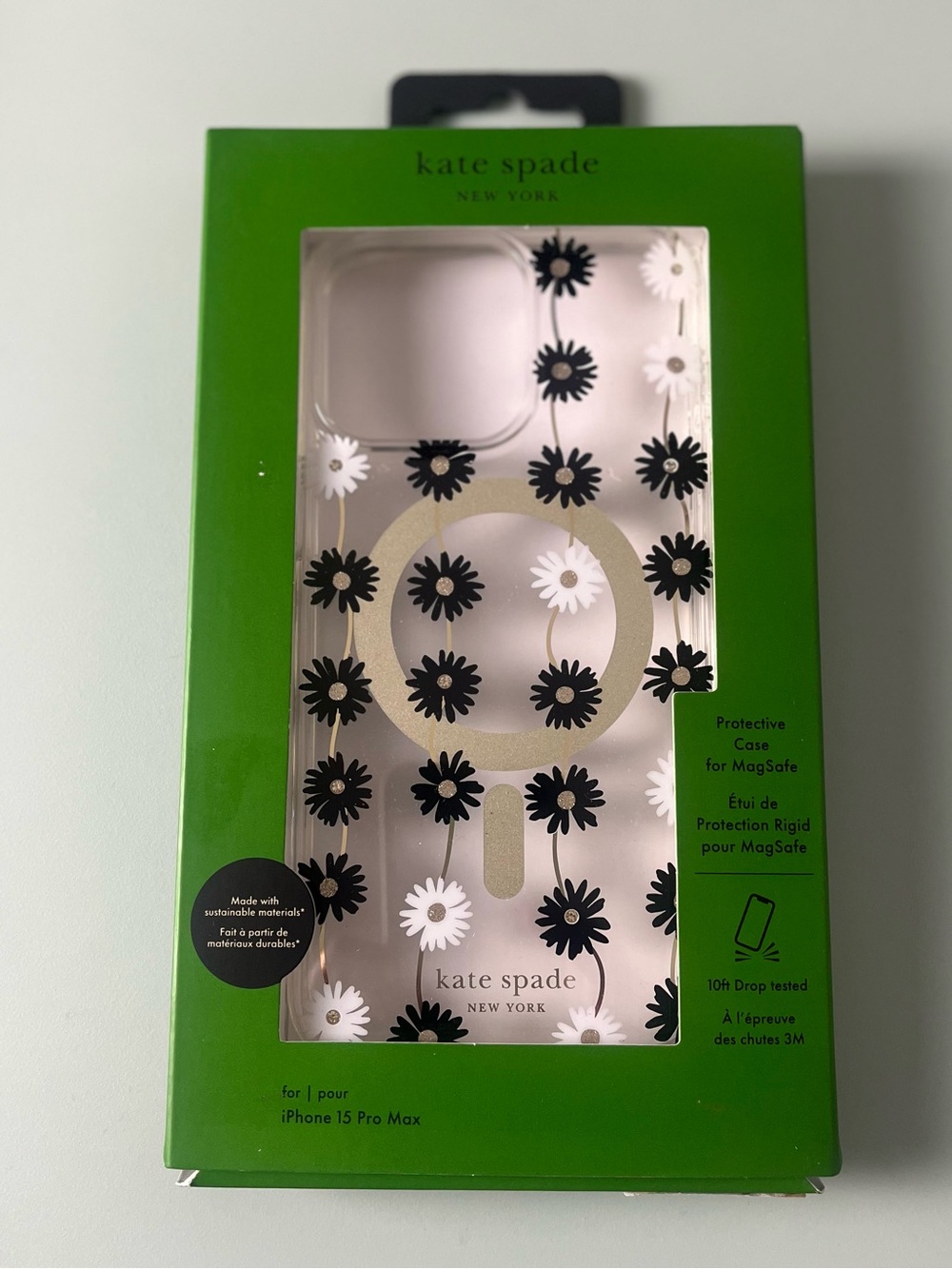 kate spade Clear Black & White Daisy MagSafe iPhone 15 Pro Max Case